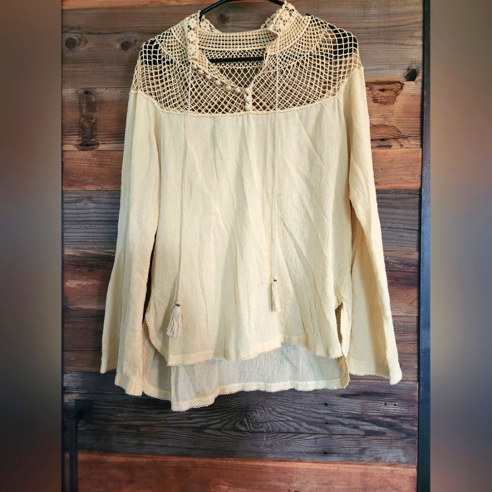 Euc M Free People Cream/Yellow Crochet/ Lace Women's Top